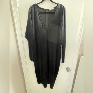 NWT Good American Black Velvet Midi Dress